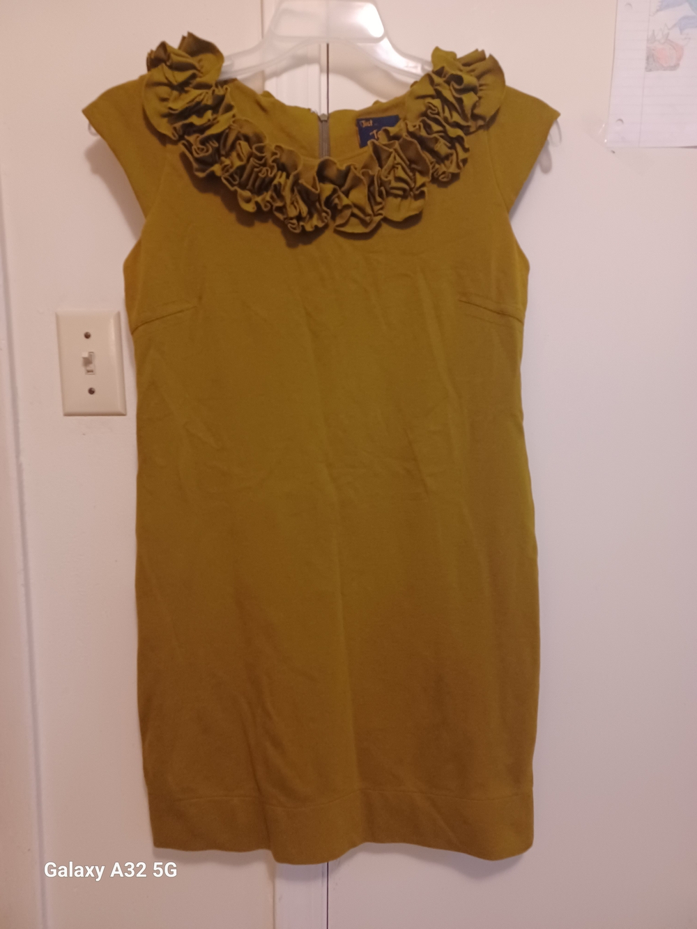 Just...Taylor Olive Green Ruffle Collar Sheath Dress